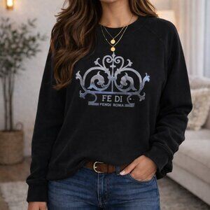 Fendi Embroidered Logo Crewneck Sweatshirt Women M Black NWT